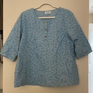 Korean Blue Summer Floral Women's Top